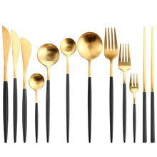 Load image into Gallery viewer, Black gold cutlery set