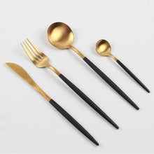 Load image into Gallery viewer, Black gold cutlery set