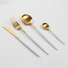 Load image into Gallery viewer, Black gold cutlery set