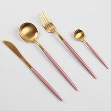Load image into Gallery viewer, Black gold cutlery set