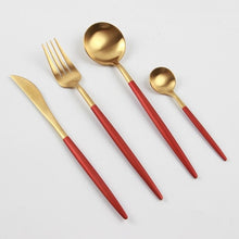 Load image into Gallery viewer, Black gold cutlery set