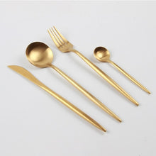 Load image into Gallery viewer, Black gold cutlery set