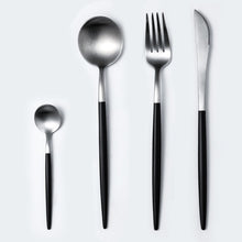 Load image into Gallery viewer, Black gold cutlery set