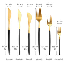 Load image into Gallery viewer, Black gold cutlery set