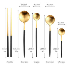 Load image into Gallery viewer, Black gold cutlery set