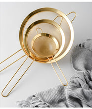 Load image into Gallery viewer, Golden flour sieve with fine mesh filter
